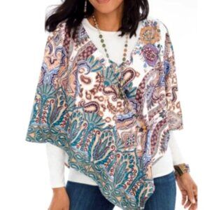 Chico's Poncho Faux Suede Paisley Floral Sz S/M #132M